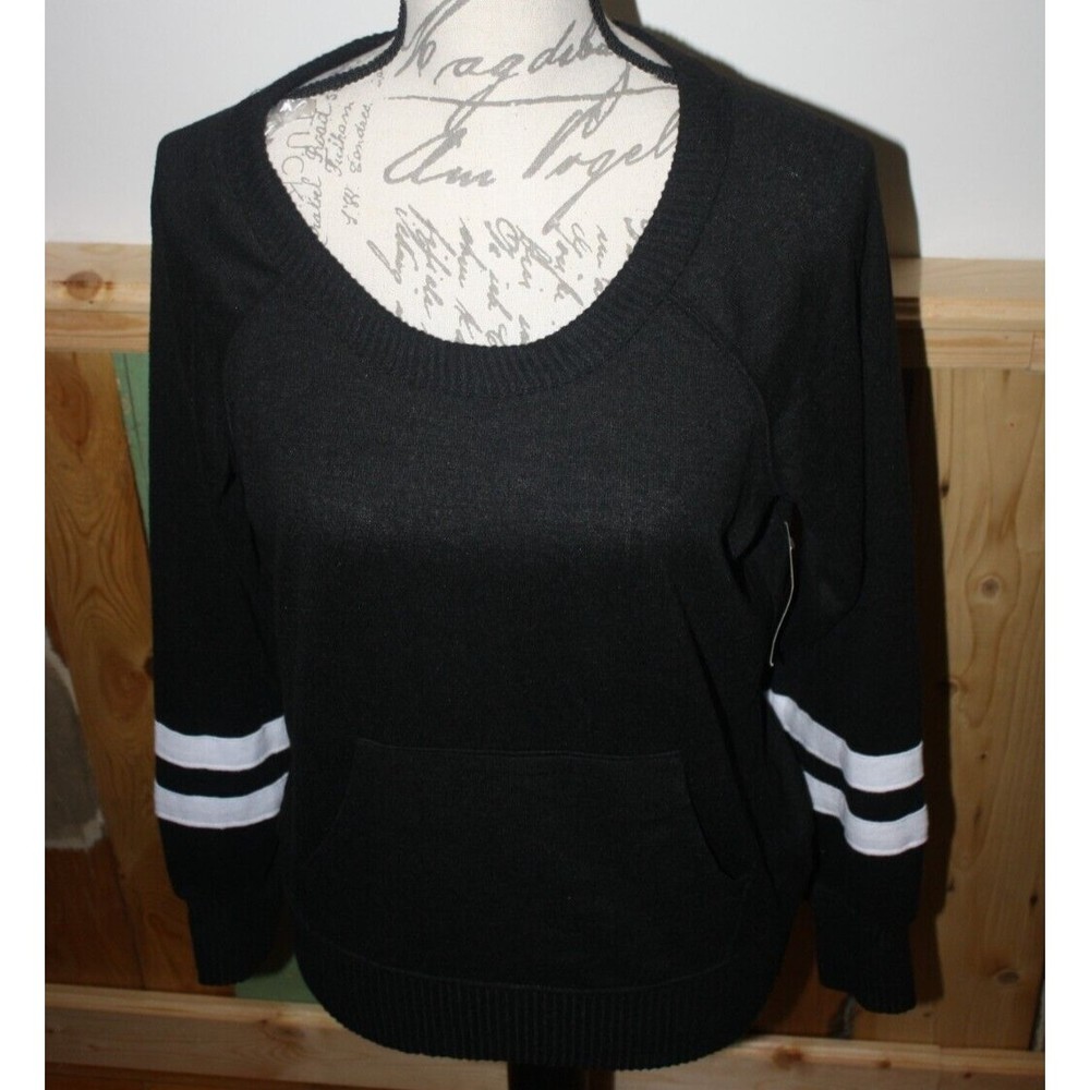 No Boundaries Black LS Cross-Over Keyhole Back Knit Sweater Sz S(3/5) Comfy NWT